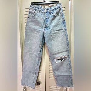 Zara Light Blue Straight Leg Jeans with Knee Rip